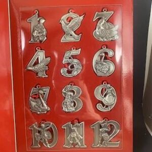 VTG Elder Beerman 12 Days of Christmas Pewter Ornaments IN BOX Never used